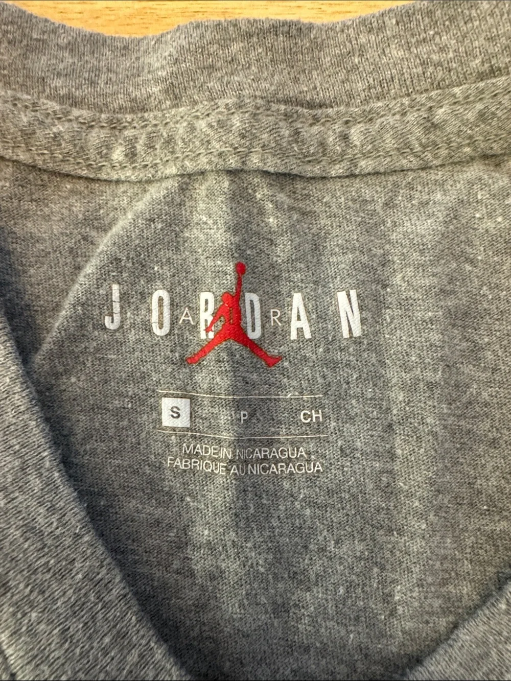 Jordan Men’s Gray Short-Sleeve Tee with Red Jumpman Chest Logo - Size S